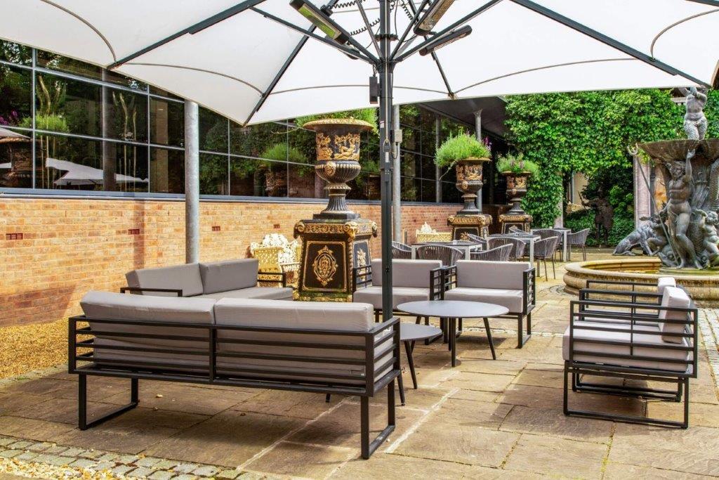 The Palazzo style garden terrace at The Queen at Chester Hotel